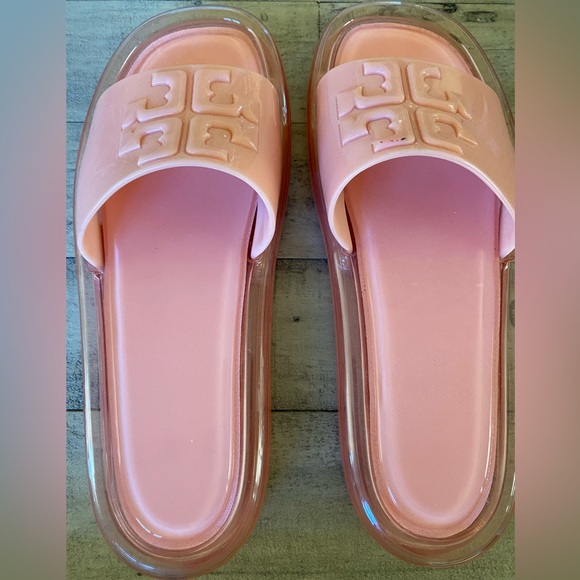 Tory Burch Blush Pink Logo Slides - Picture 1 of 4